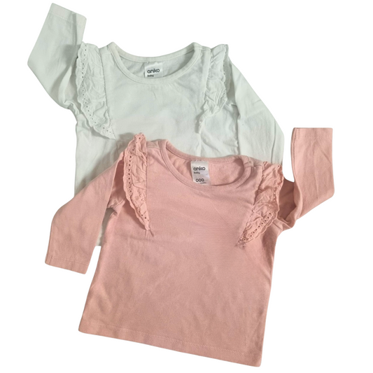 Anko 2pk Long Sleeve Tops - Size: 000 (0-3 Months)