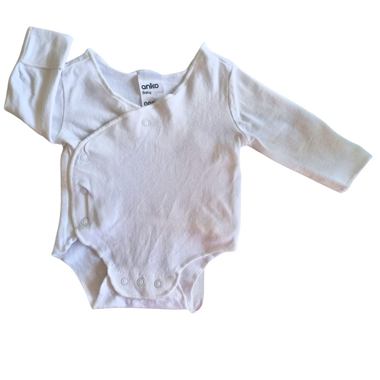 Anko Long Sleeved White Wrap Bodysuit - Size: 00000 (Prem)