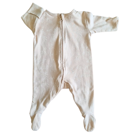 Dymples Beige Bunny Print Onesie - Size: 0000 (Newborn)