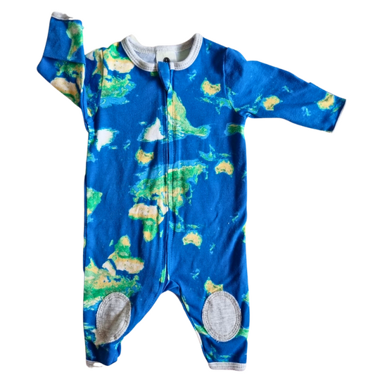 Dymples World Map Footless Zip Up Onesie - Size: 0000 (Newborn)