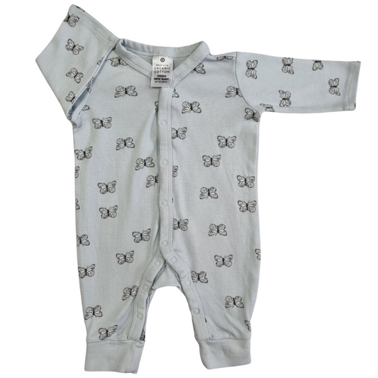 Target Blue Butterfly 100% Organic Cotton Footless Onesie -Size: 0000 (Newborn)