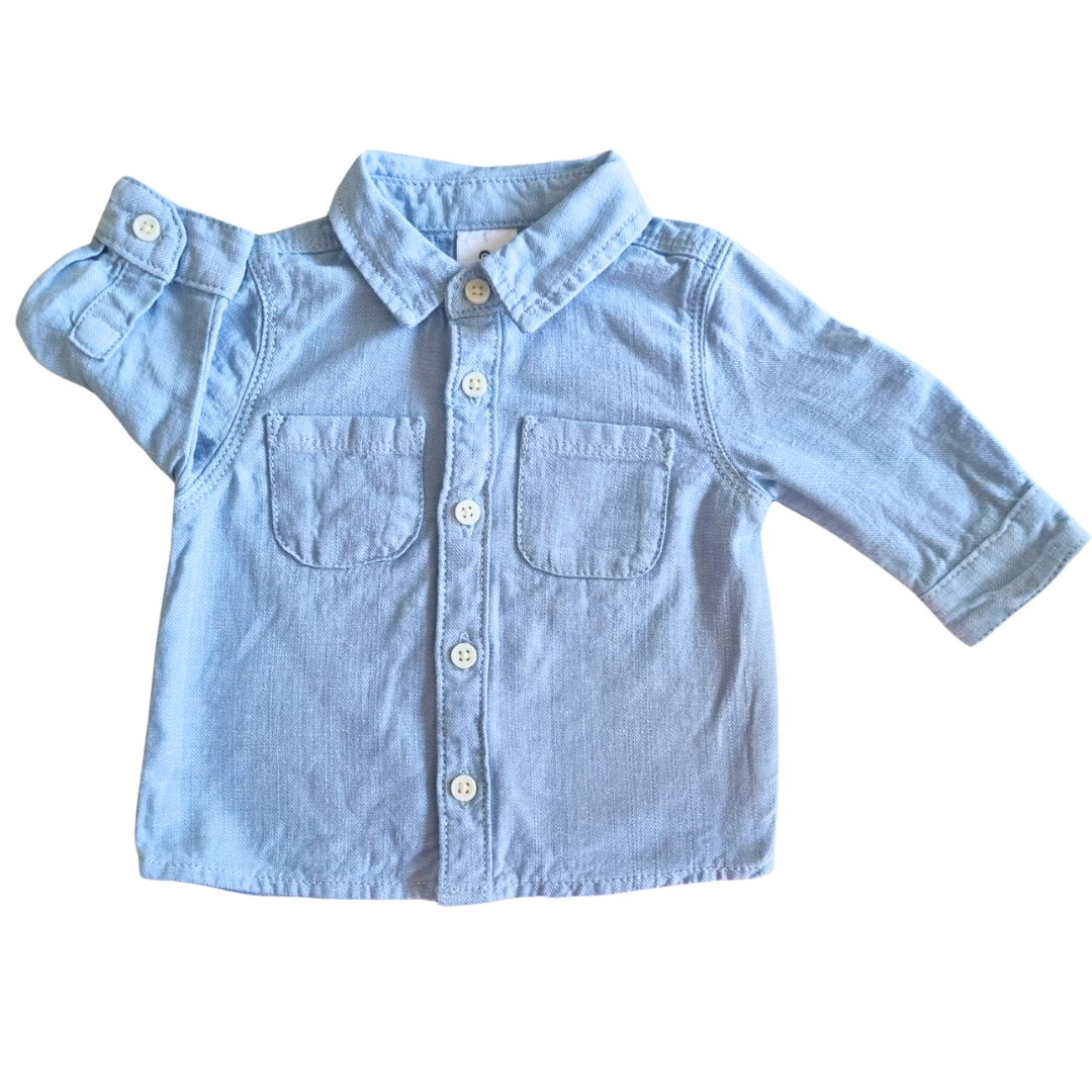 Target Long Sleeve Denim Look Shirt - Size: 000 (0-3 Months)