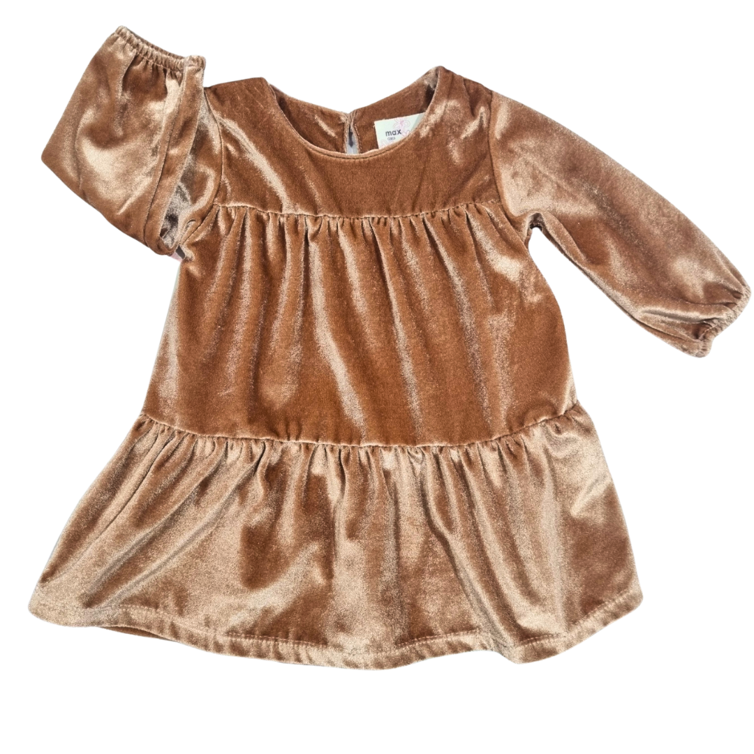 Max Girls Velvet Dress - Size: 0 (6-12 Months)