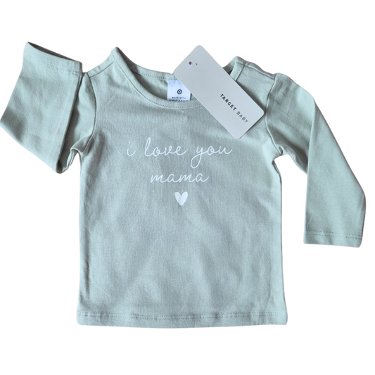 BNWT Target 'I Love You Mama' Long Sleeve Top - Size 000 (0-3 Months)