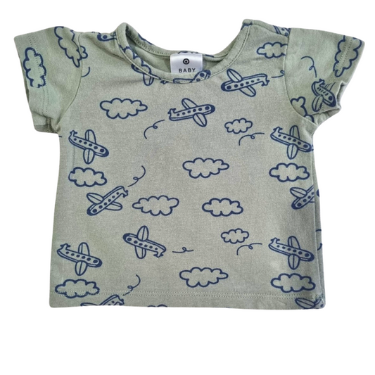 Target Short Sleeve Plane Print Top - Size: 0000 (Newborn)