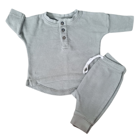 Baby Berry Green Waffle Long Sleeve Top & Trousers Set - Size: 0000 (Newborn)