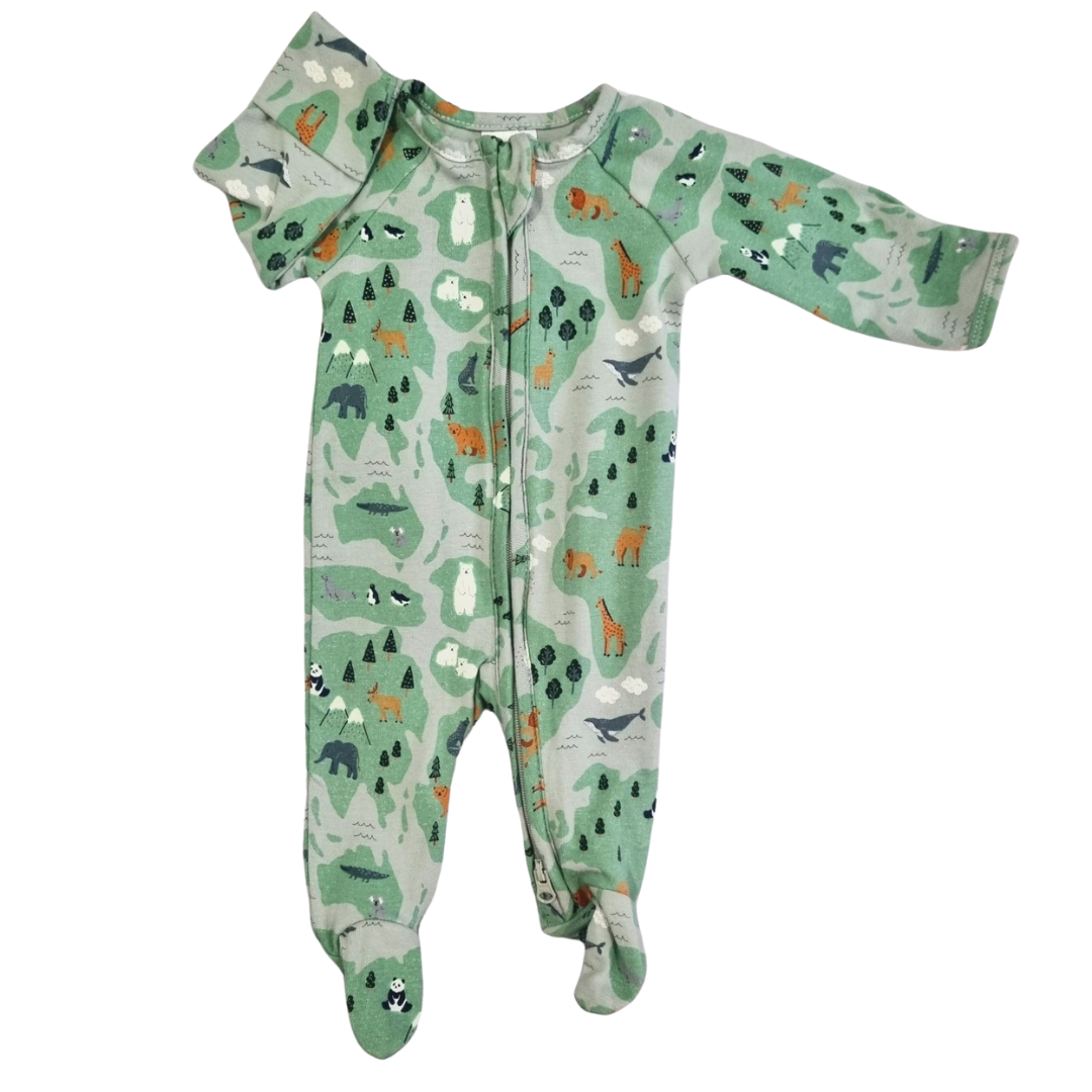 Target Green Animal Print Onesie - Size: 00000 (Prem)