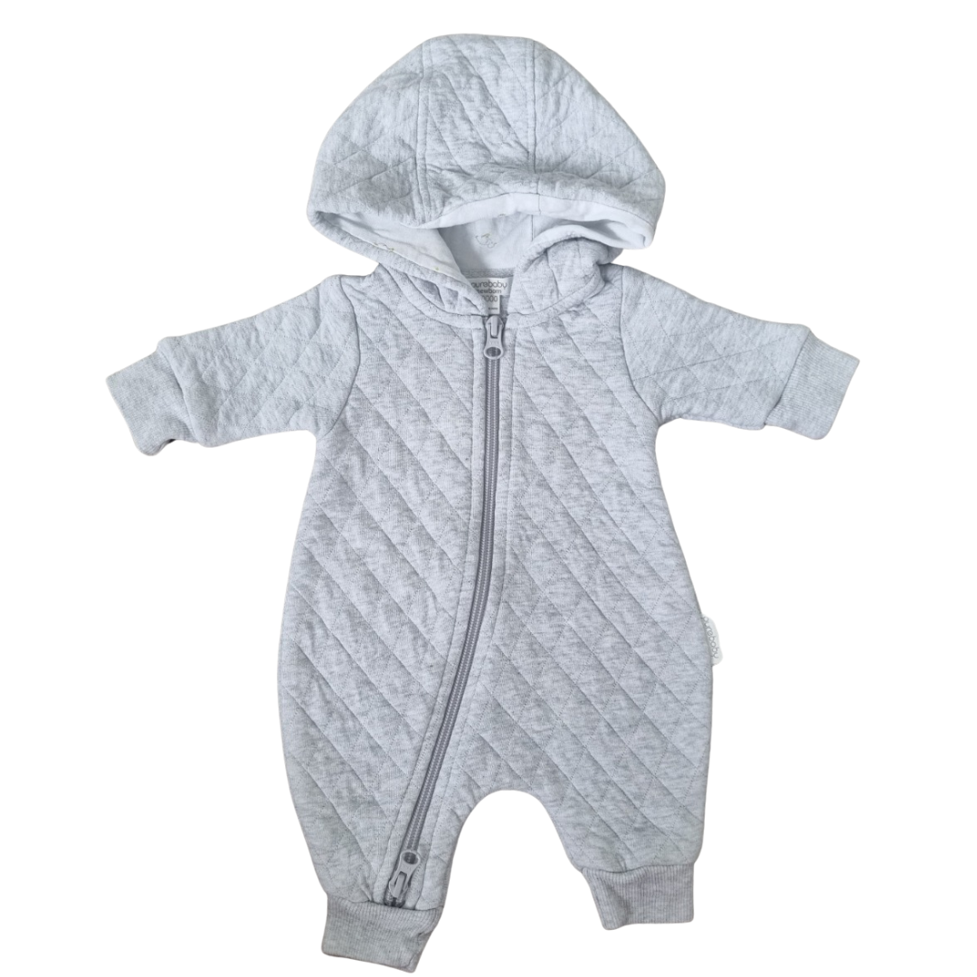 Purebaby Grey Padded Outdoor Coverall Onesie - Size: 0000 (Newborn)