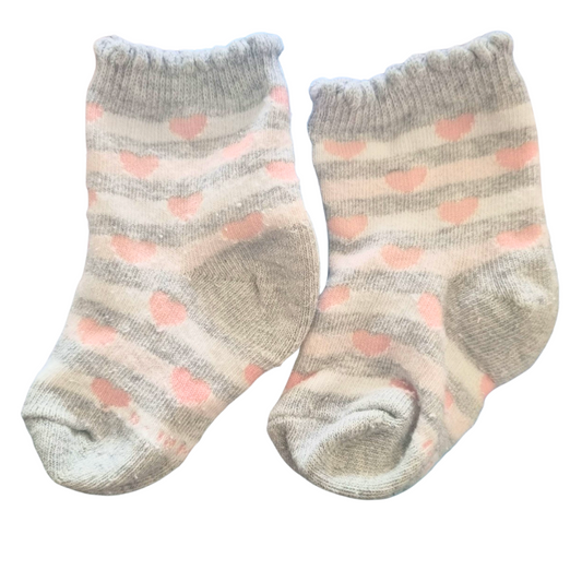 Striped Heart Socks - Size: 0 (6-12 Months)