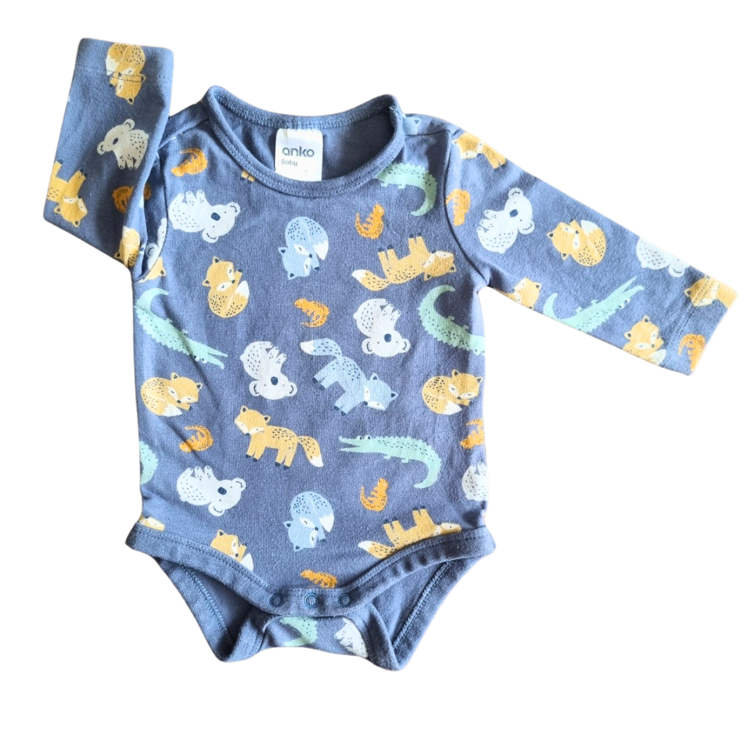 Anko Long Sleeve Blue Animal Bodysuit - Size: 0000 (Newborn)