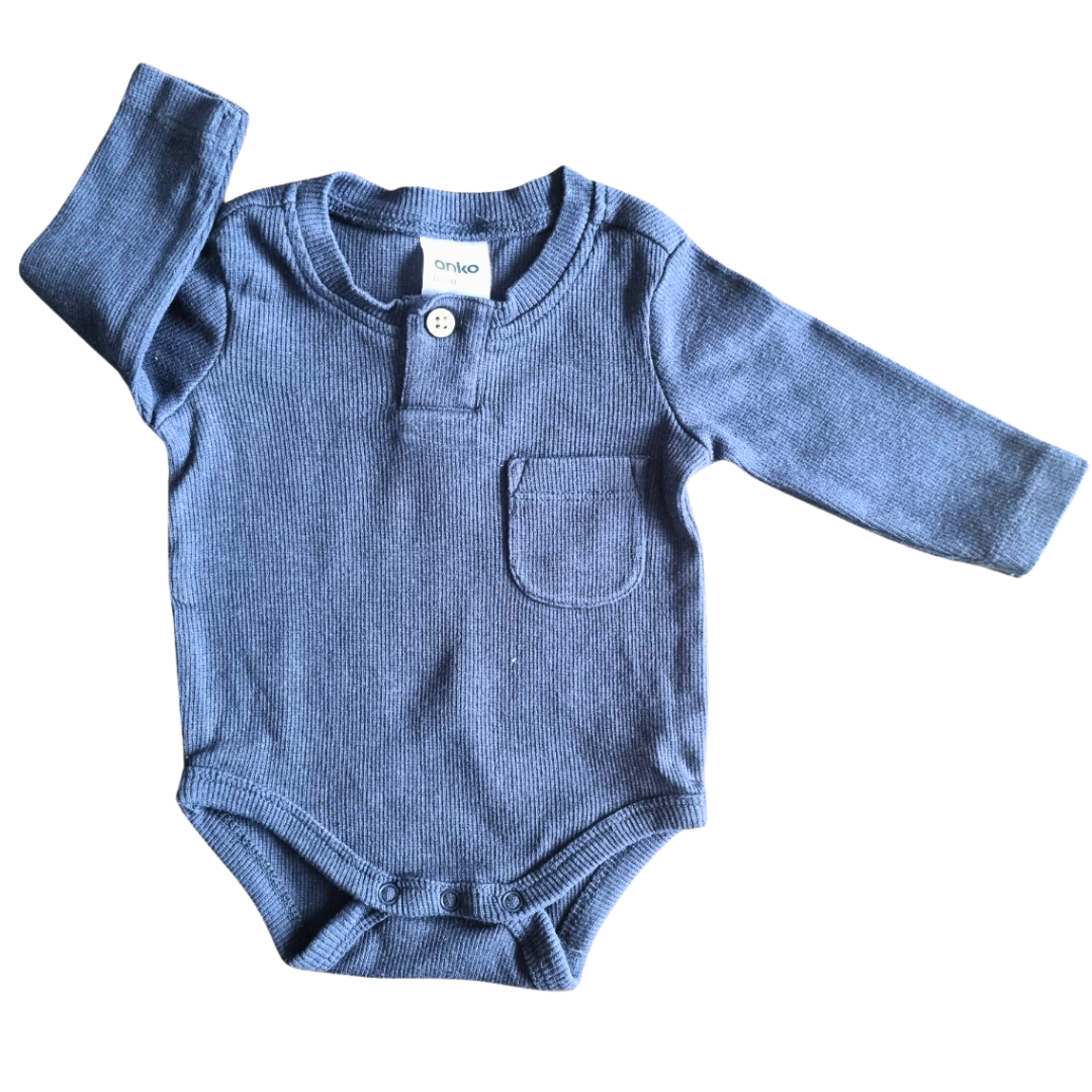 Anko Long Sleeve Blue Ribbed Bodysuit - Size: 0000 (Newborn)