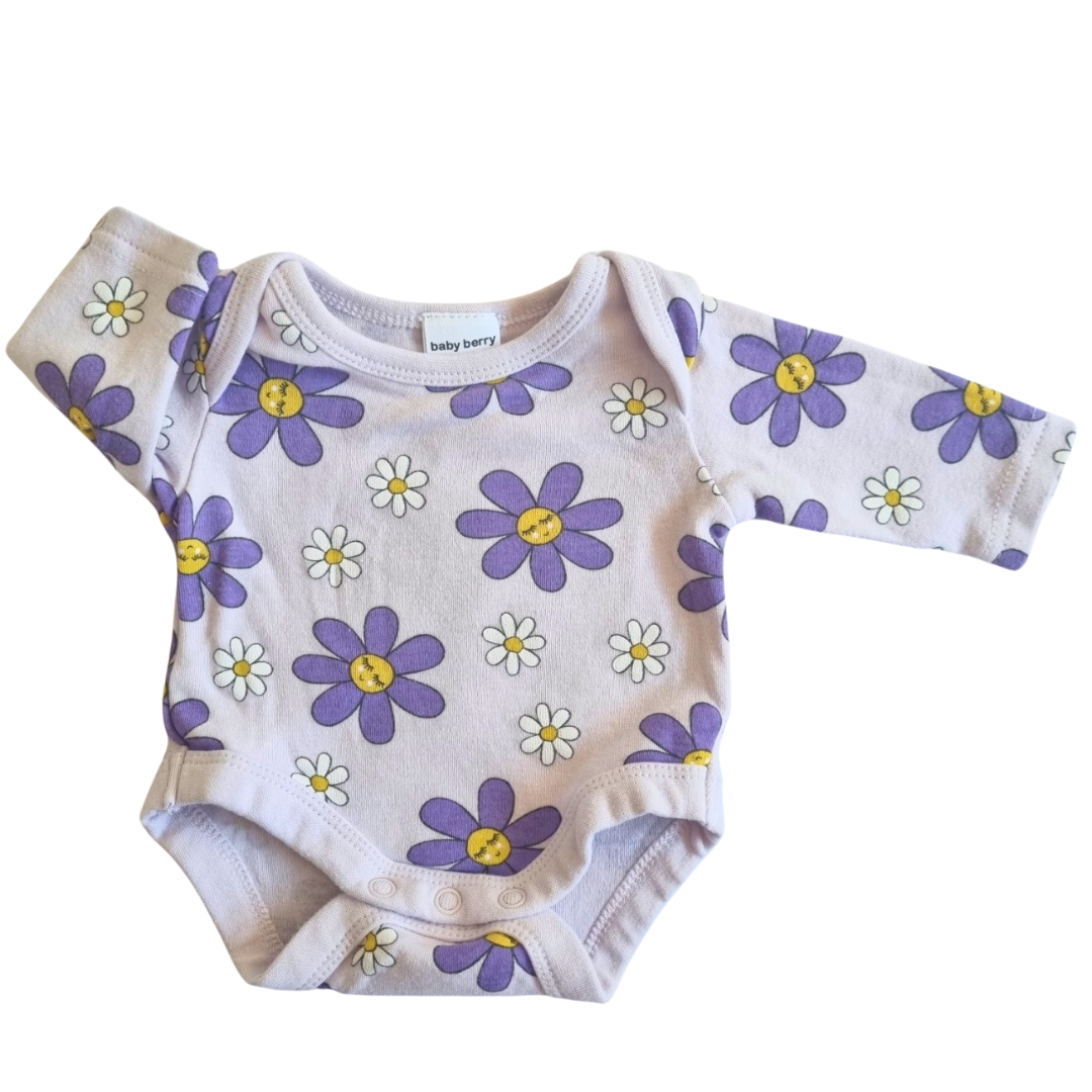 Baby Berry Long Sleeved Purple Flower Bodysuit - Size: 00000 (Prem)