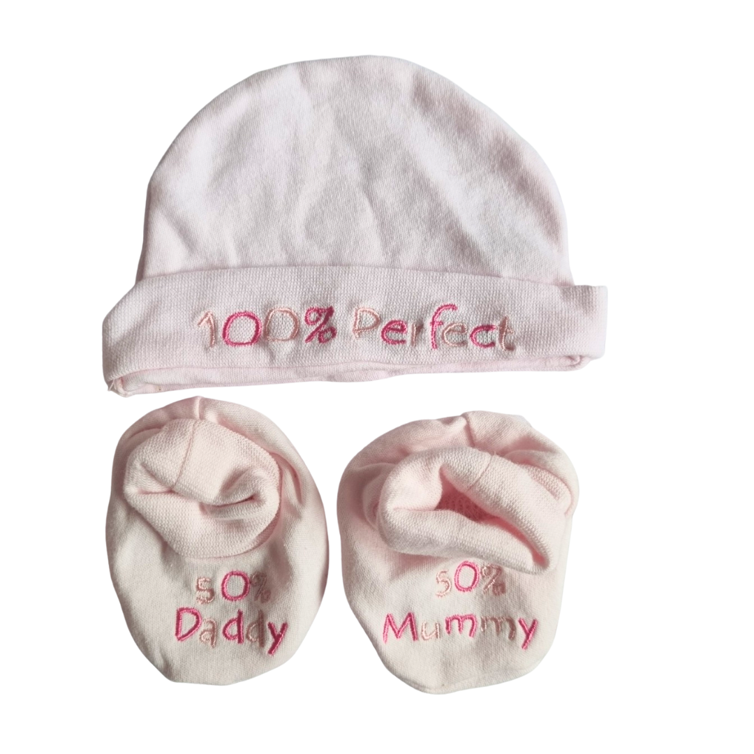 Soft Touch Pink Beanie & Booties Set - Size: 000 (0-3 Months)