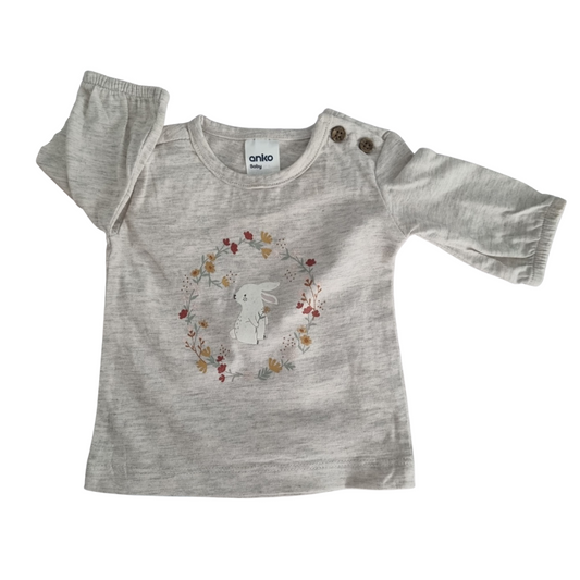 Anko Long Sleeved Grey Bunny Top - Size: 0000 (Newborn)