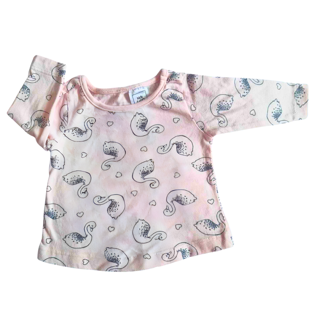 Kids & Co Long Sleeve Swan Print Top - Size: 0000 (Newborn)