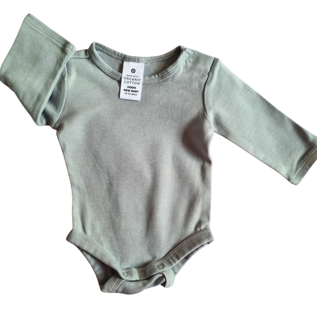 Target 100 % Organic Cotton Green Long Sleeved Bodysuit - Size: 0000 (Newborn)