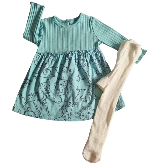 BNWOT Disney Long Sleeve Dress & Tights Set - Size: 000 (0-3 Months)