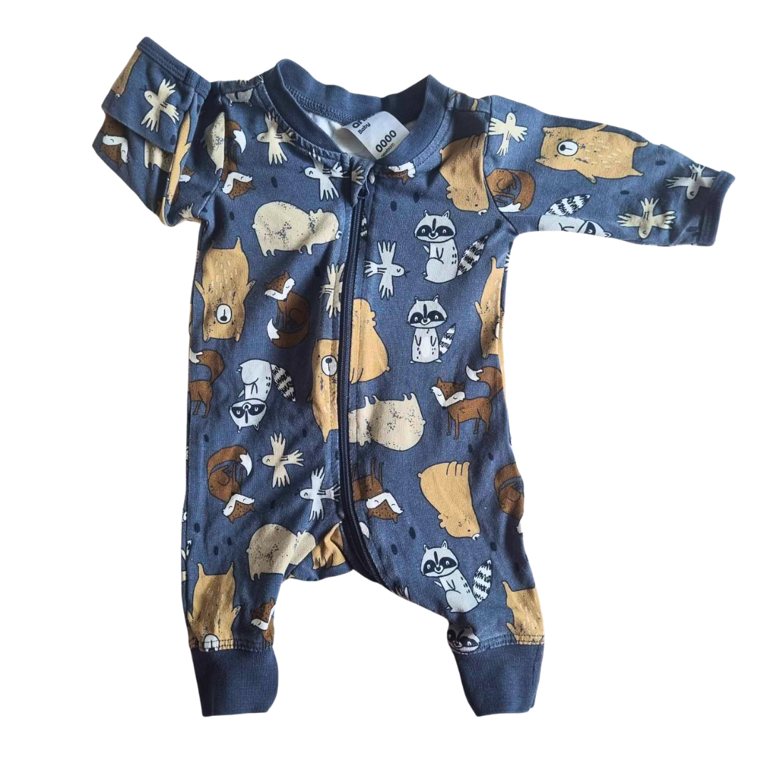 Anko Blue Forest Animals Onesie - Size: 0000 (Newborn)