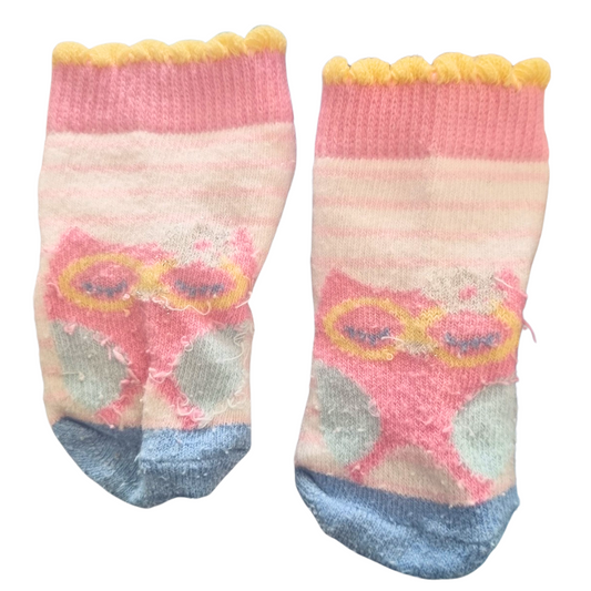 Pink Owl Socks - Size: Newborn+