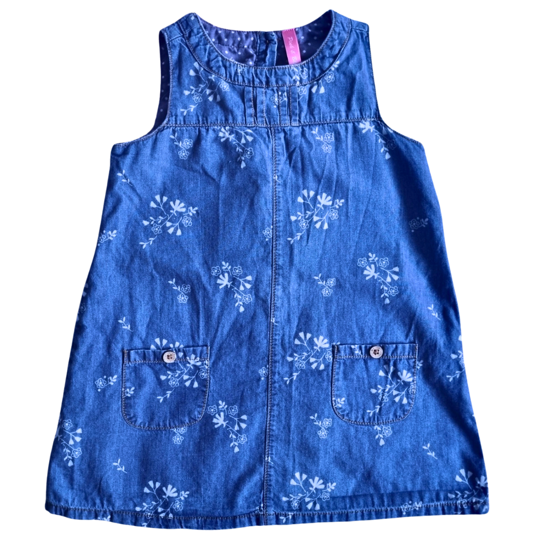 Pink & Blue Denim Look Dress - Size: 3-4Y