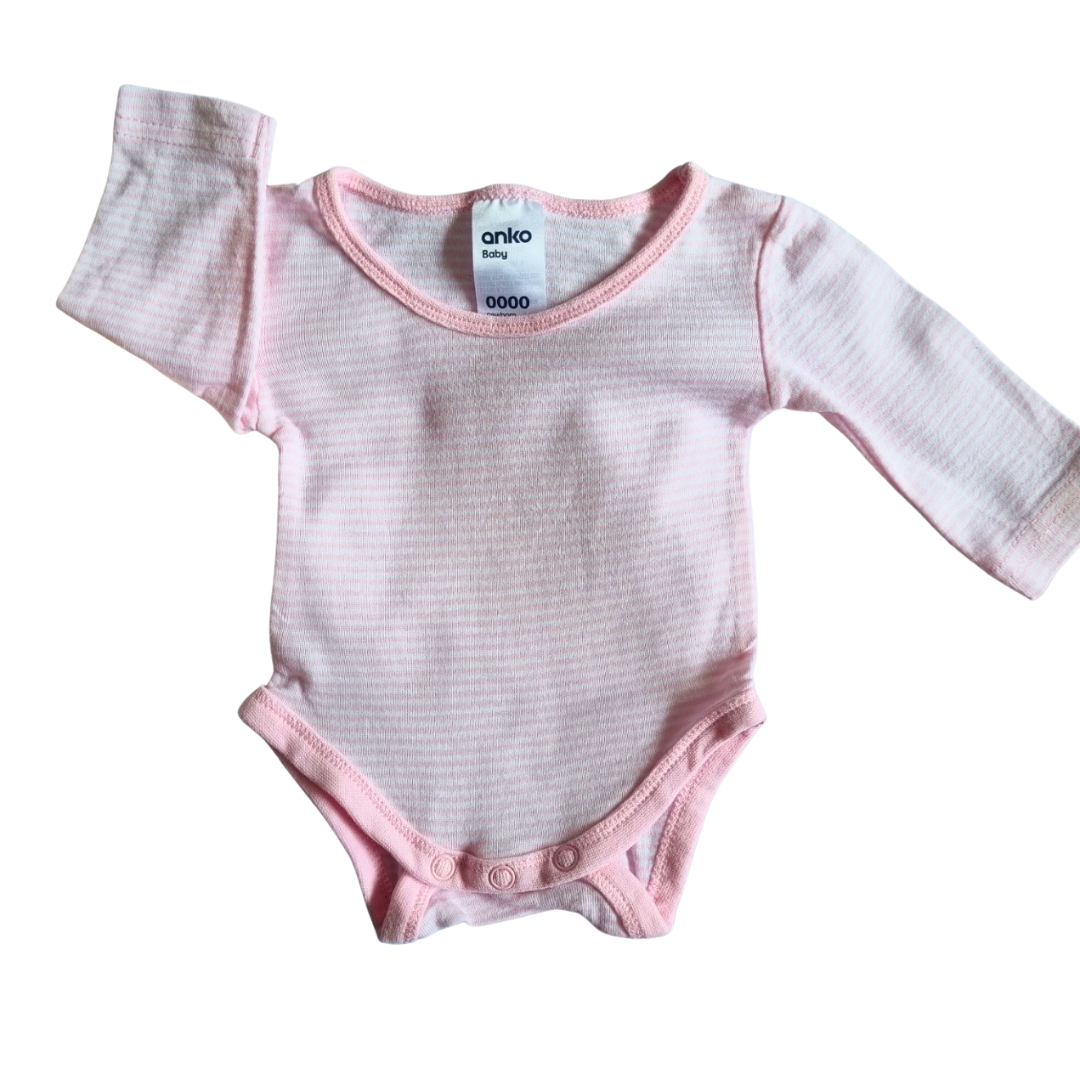 Anko Pink & White Stripe Bodysuit - Size: 0000 (Newborn)