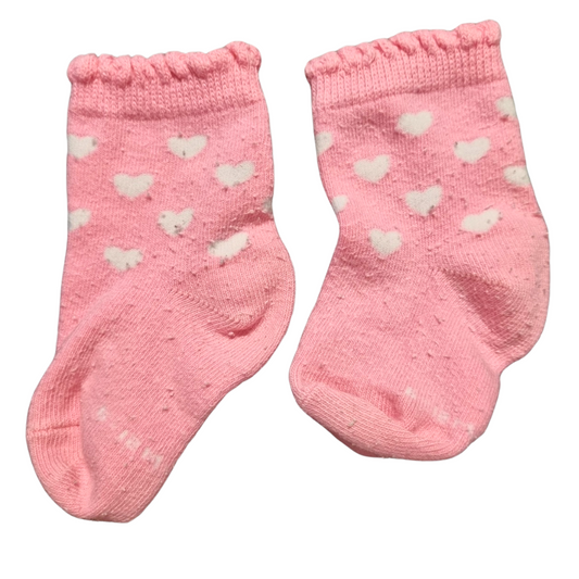 Pink Heart Socks - Size: 0 (6-12 Months)