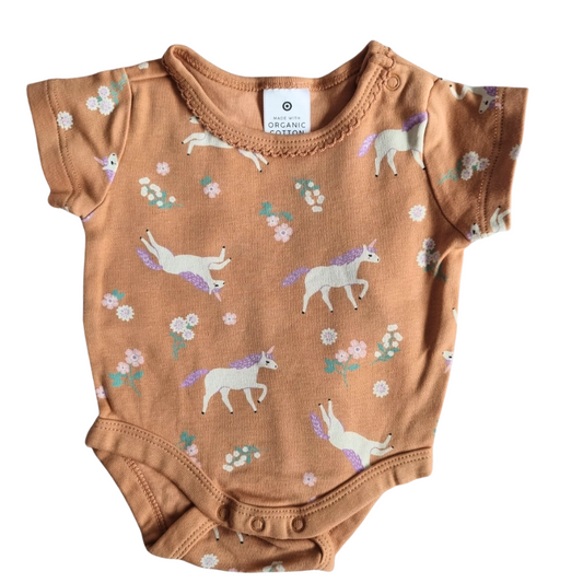 Target 100% Organic Cotton Unicorn Print Short Sleeve Bodysuit - Size: 0000 (Newborn)