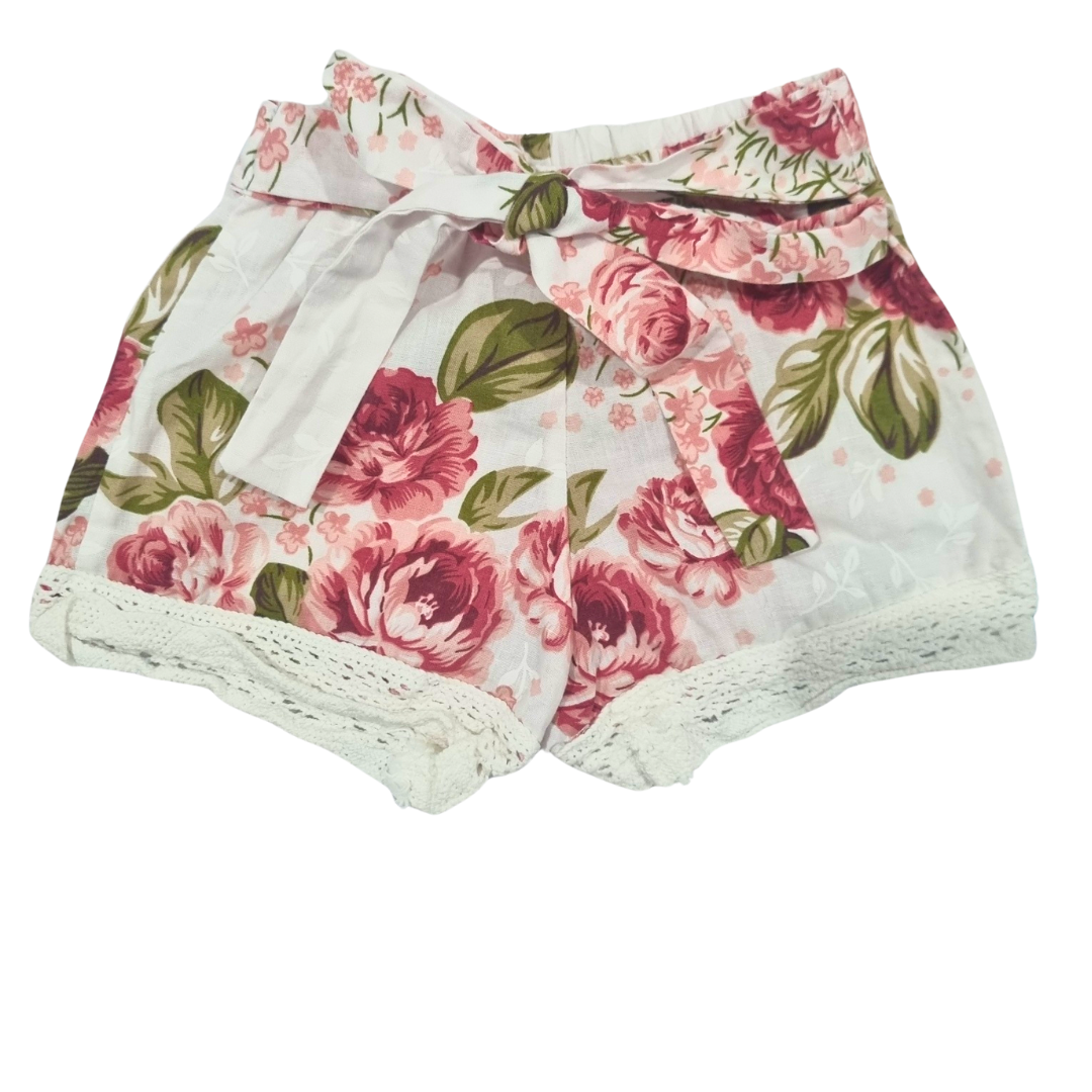 White Rose Print Shorts - Size: 00 (3-6 Months)