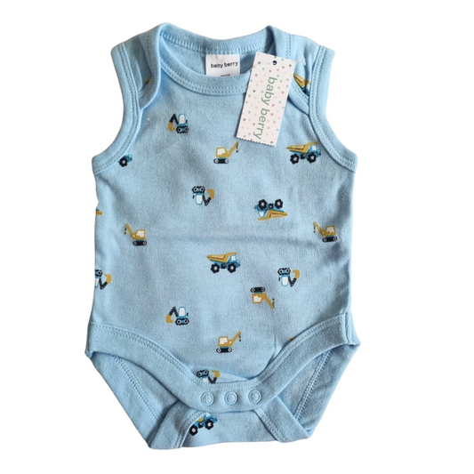 Baby Berry Blue Digger Sleeveless Bodysuit - BNWT - Size: 0000 (Newborn)