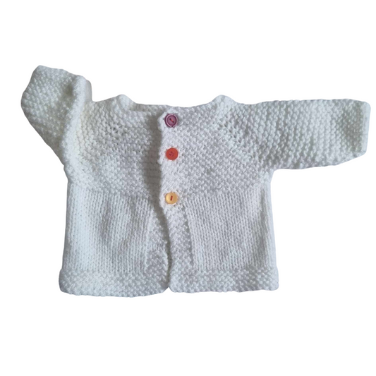 Handmade White Knitted Cardigan - Size: 0000 (Newborn)