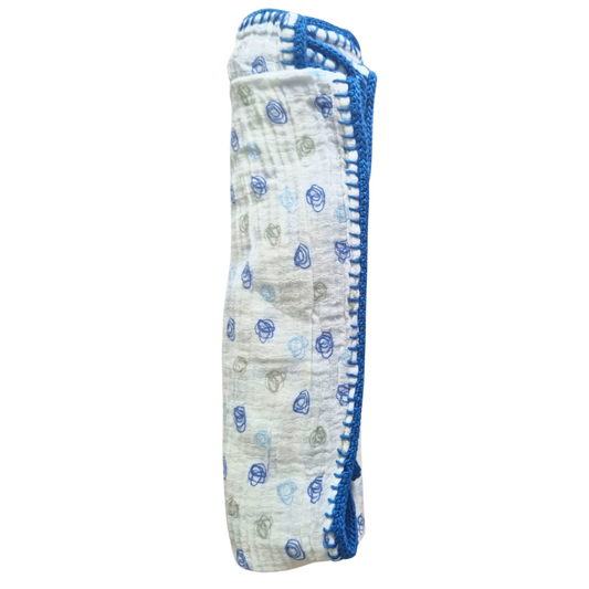 White & Blue Swaddle Blanket - One Size