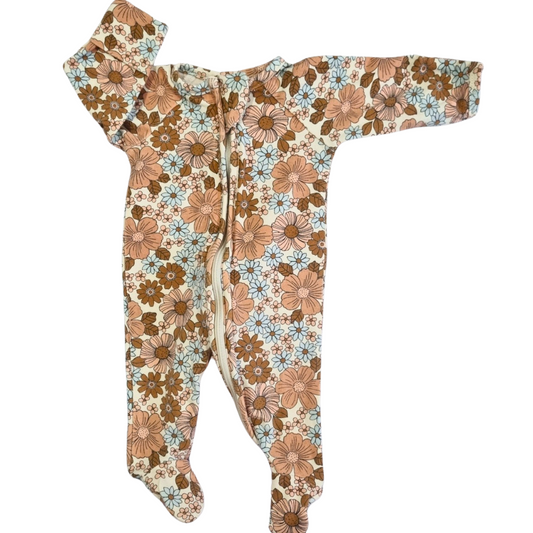 Target Blue with Brown Floral Print Onesie - Size: 00000 (Prem)